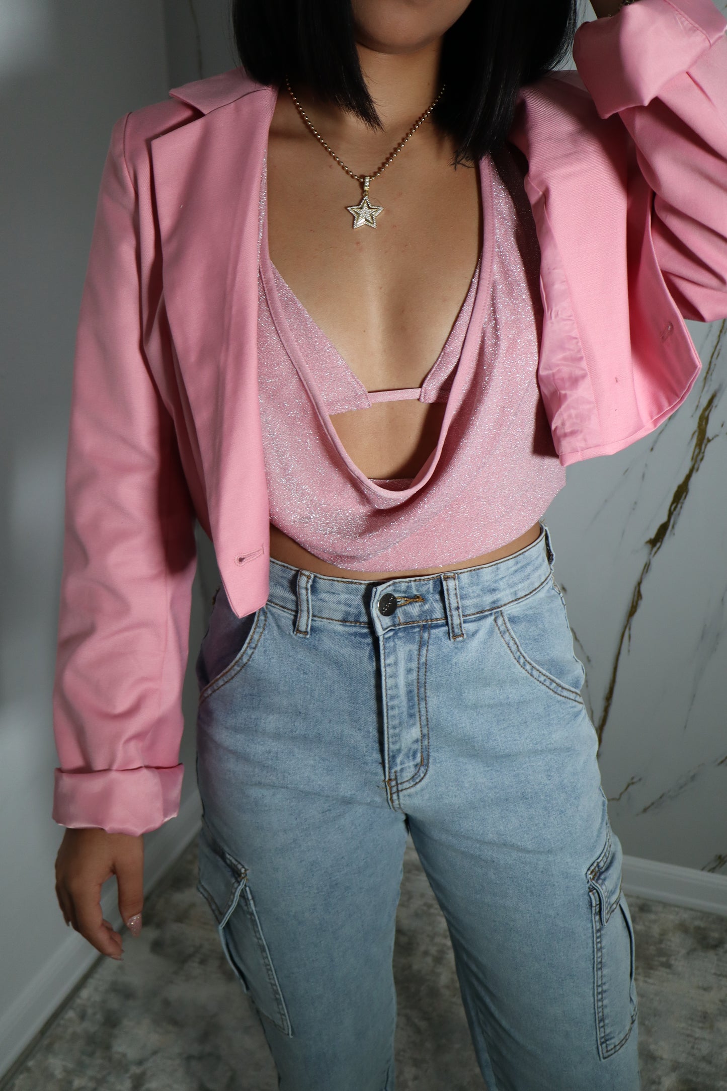 Baby Pink Blazer Look